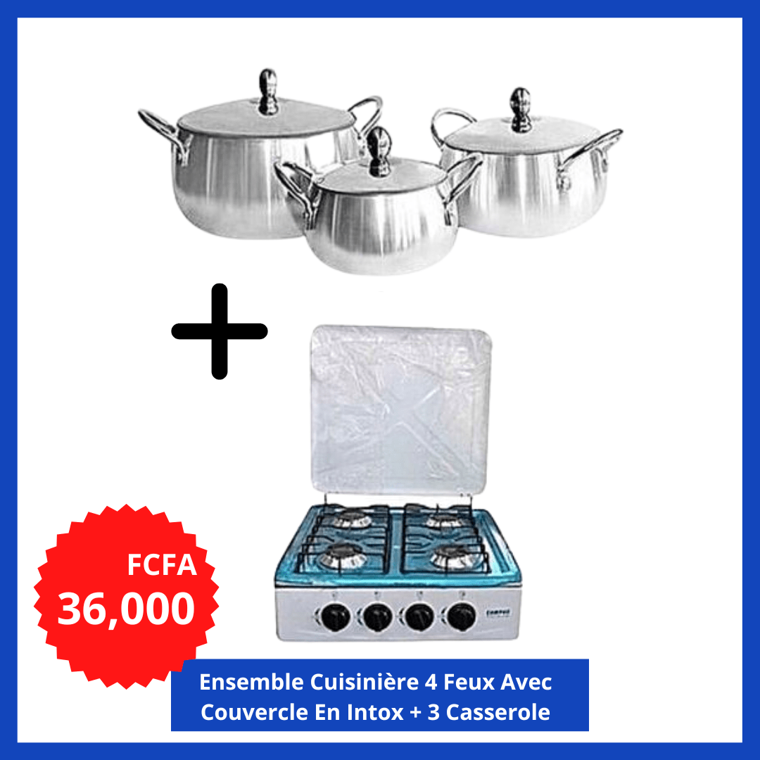 Ensemble Cuisinière 4 Feux Avec Couvercle En Intox + 3 Casserole